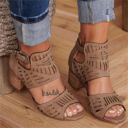 Buckle Peep Toe Hollow Out  Shoes