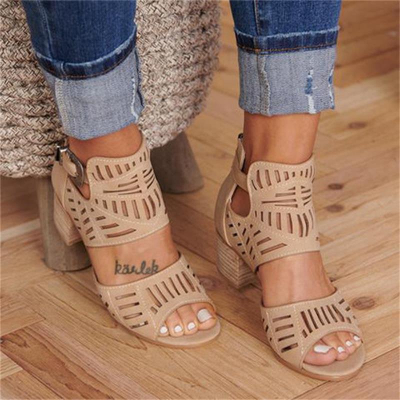 Buckle Peep Toe Hollow Out  Shoes