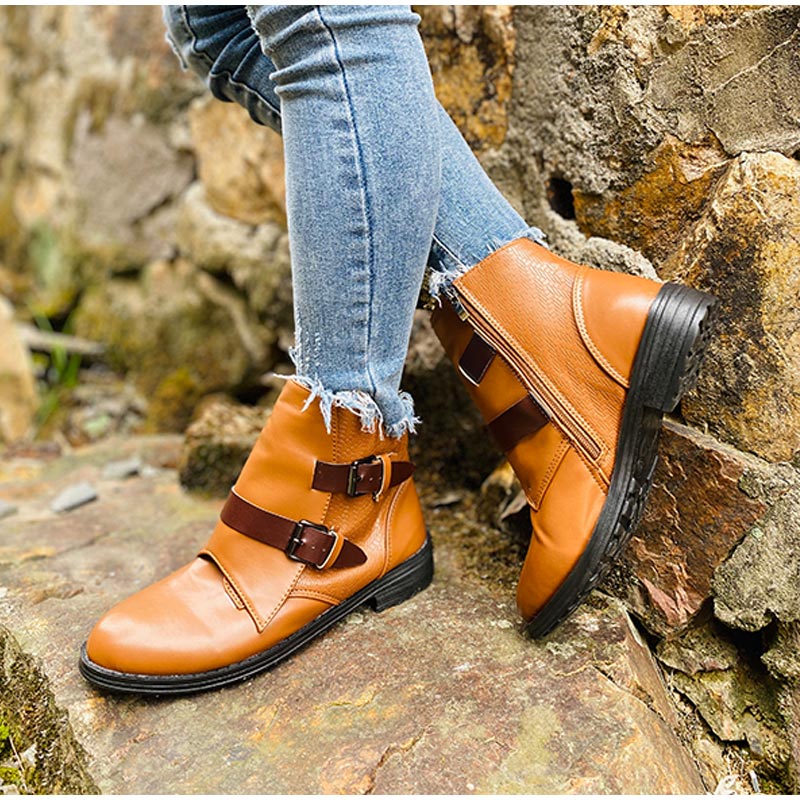 Cone Heels Buckle Strap Ankle Boots