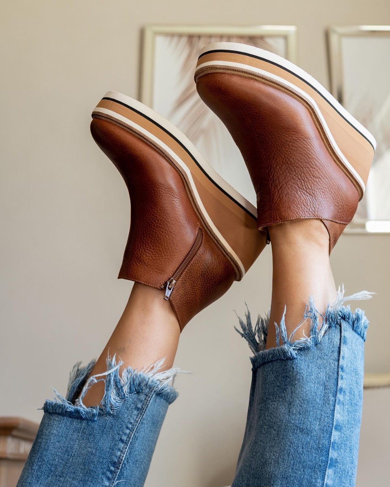 Round Toe Lace Up and Zip Wedges Boots