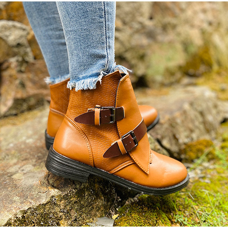 Cone Heels Buckle Strap Ankle Boots