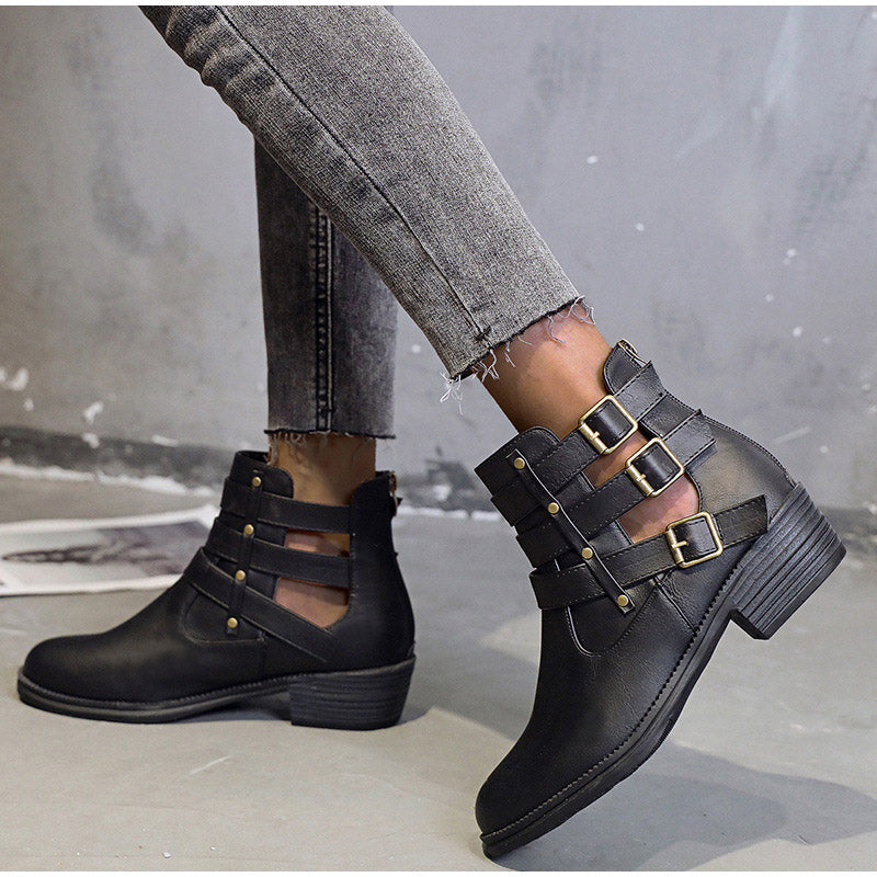 Breathable Square Heels Hollow Out Ankle Boots