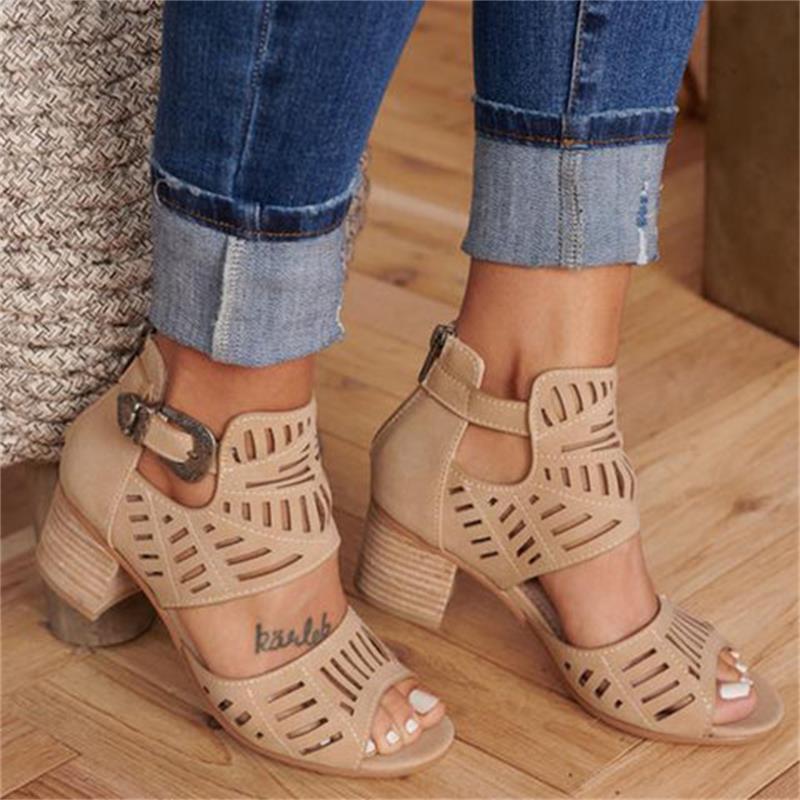 Buckle Peep Toe Hollow Out  Shoes