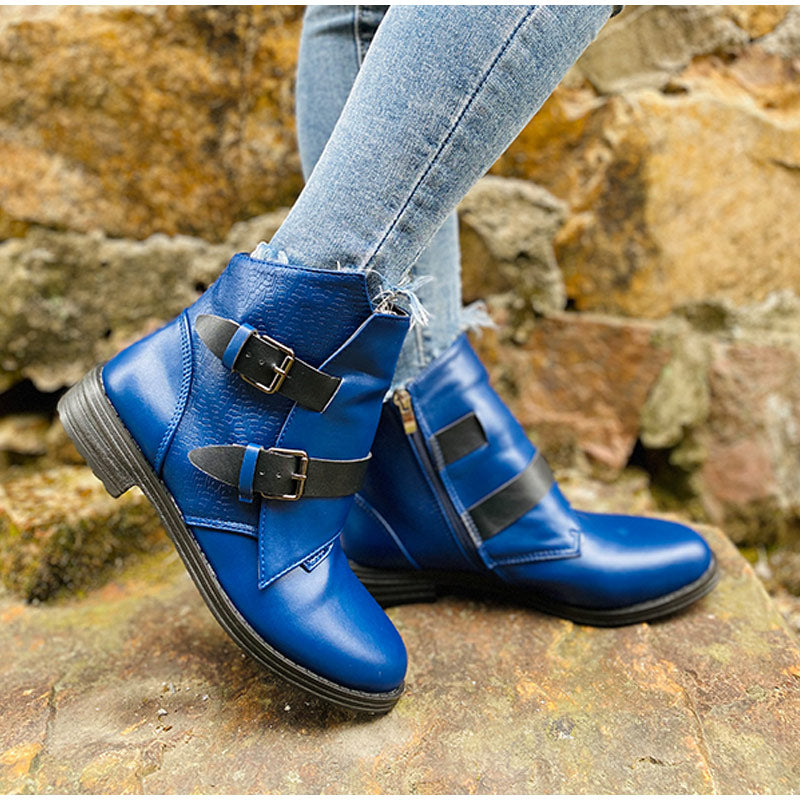 Cone Heels Buckle Strap Ankle Boots