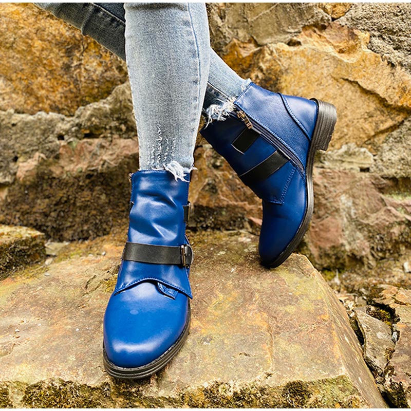 Cone Heels Buckle Strap Ankle Boots