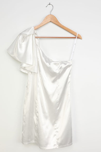 White Satin One-Shoulder Mini Dress