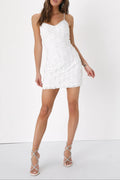 White Sequin Lace-Up Mini Bodycon Dress