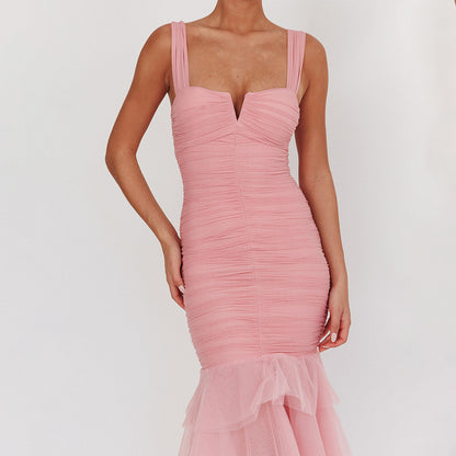 pink spliced slip dress