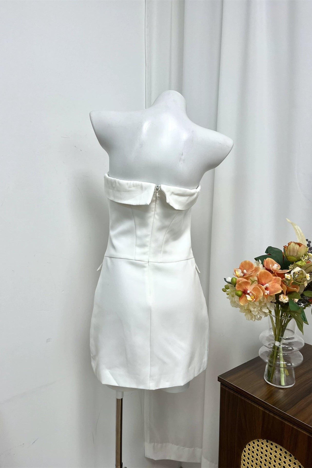 white bandeau pocket mini dress