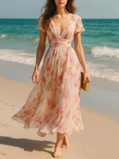 madge v-neck Printed short-sleeved maxi dress