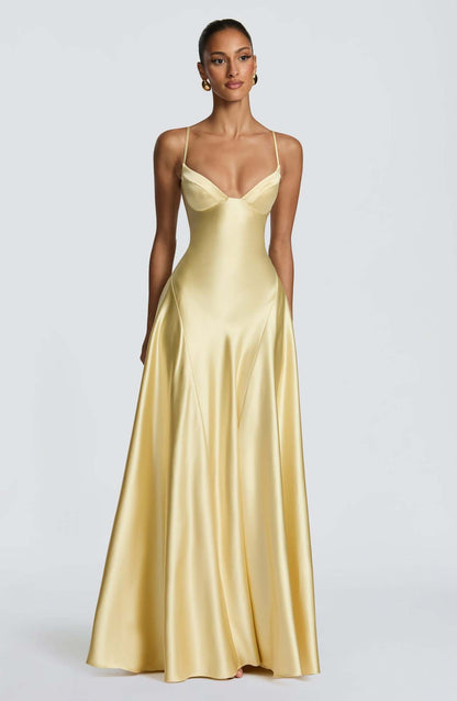 yellow Spaghetti Deep V Large Swing maxi Dress