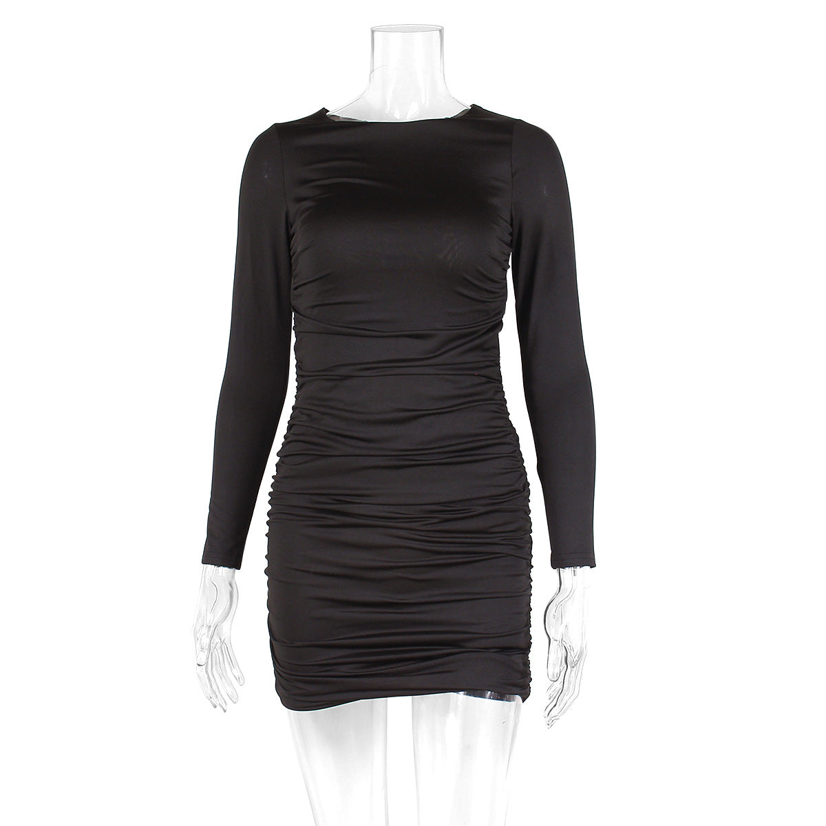 Long-sleeved round neck backless tie-up bodycon dress