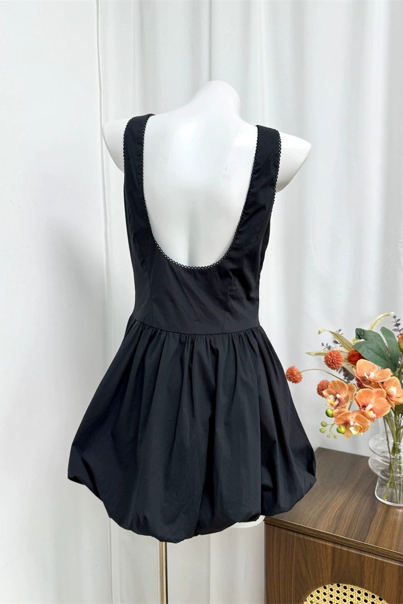 black bubble square neck open back  mini dress