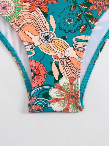 v-neck floral print Ruffle bikini