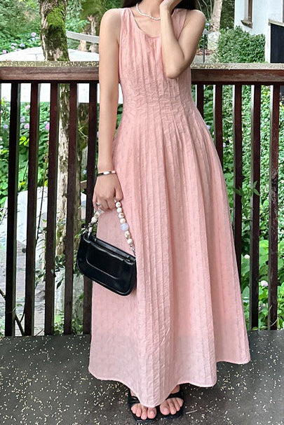 Tencel textured waist-cinching midi dress - pink