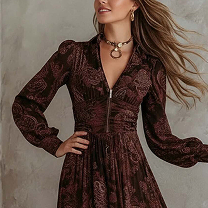 Solid Color Pleated Dress French maxi dress