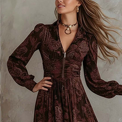 Solid Color Pleated Dress French maxi dress