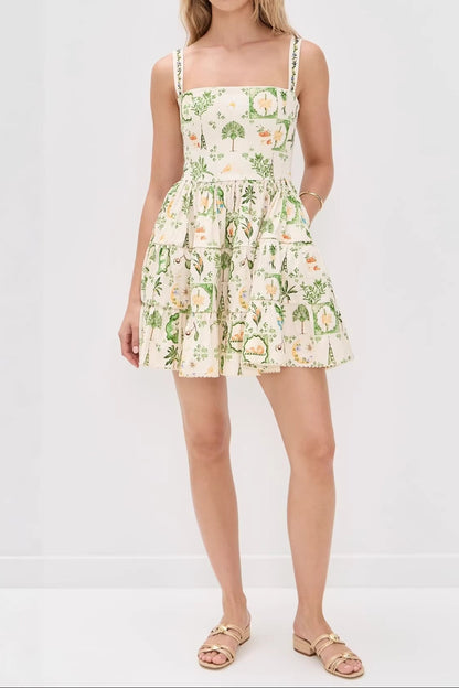 kimberley floral printed strap mini dress - green