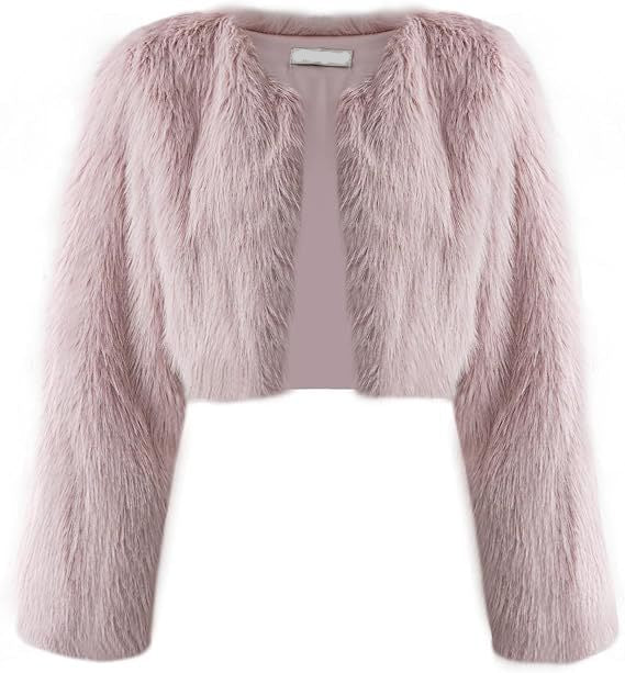 faux fur coat long sleeve collarless jacket