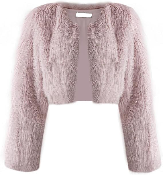 faux fur coat long sleeve collarless jacket
