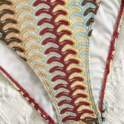 vintage wave stripe halter swimsuit
