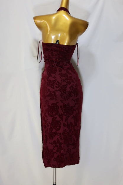 velvet V-neck burnt flower maxi dress