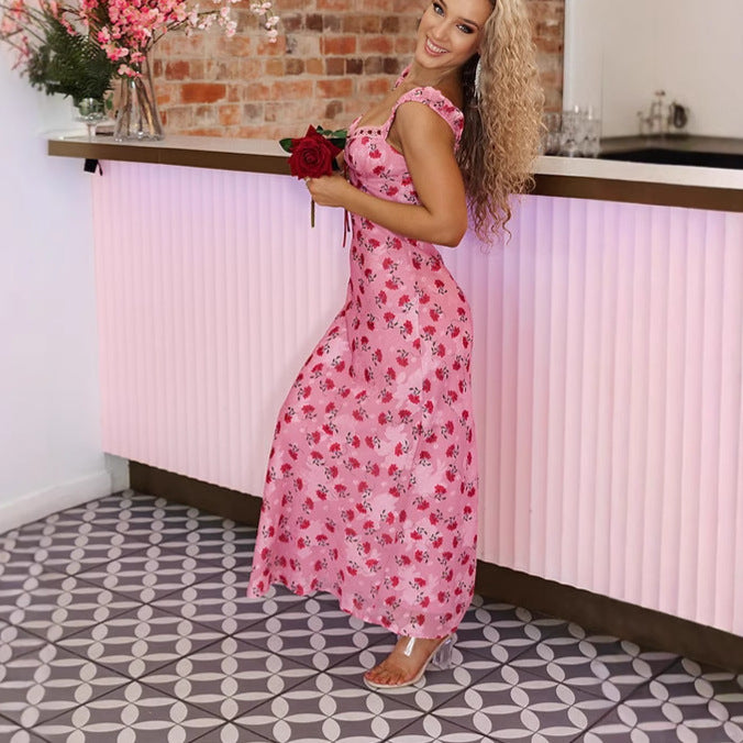 eudora Floral print maxi dress in pink