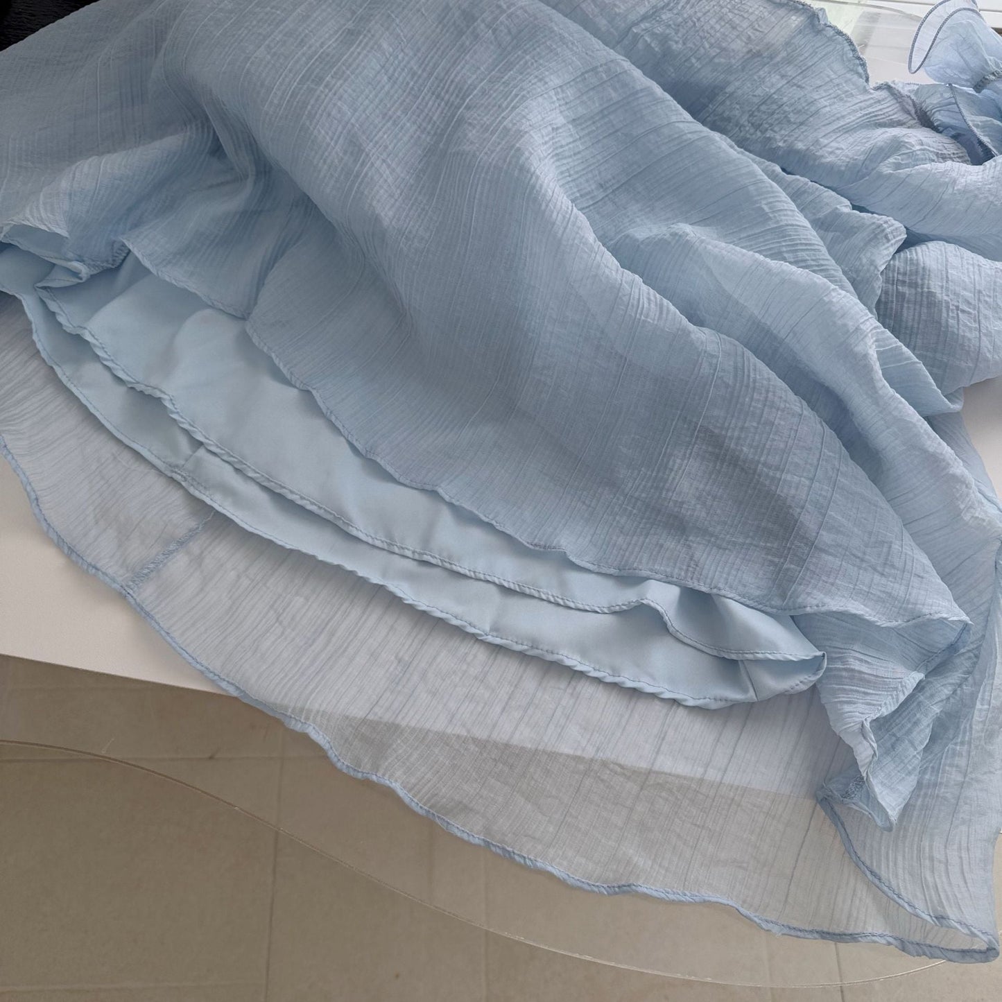 Irregular ruffle Tencel slip maxi dress - blue