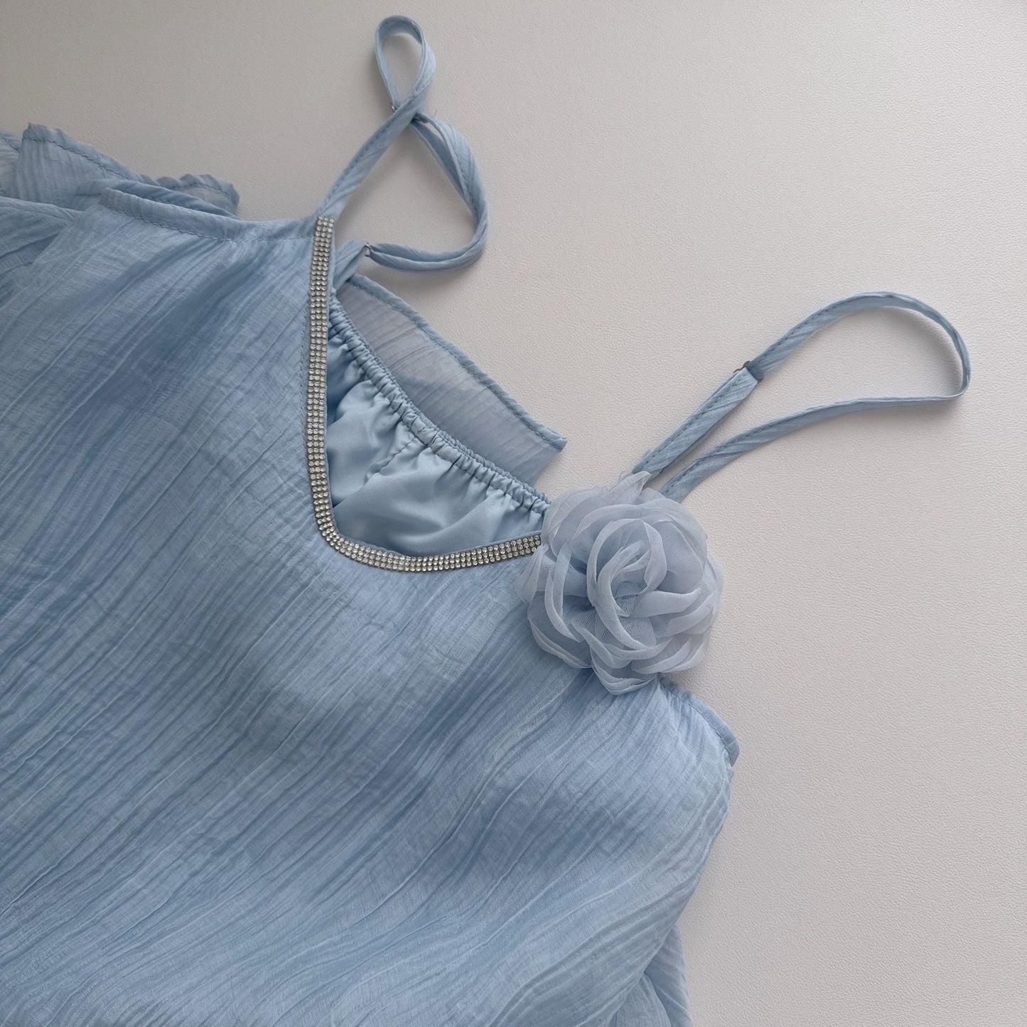 Irregular ruffle Tencel slip maxi dress - blue