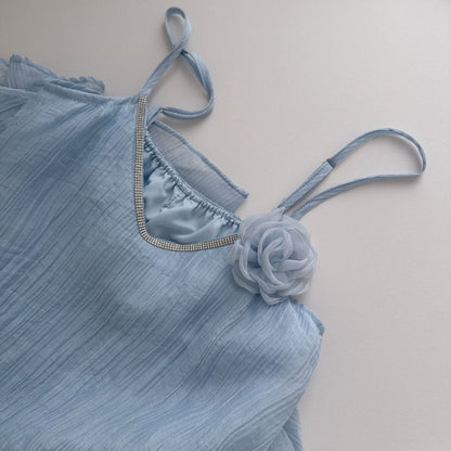 Irregular ruffle Tencel slip maxi dress - blue