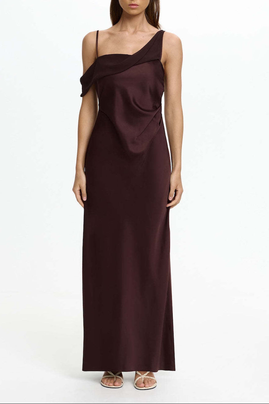 brown Satin Fashion Sexy Slim Slip Dress