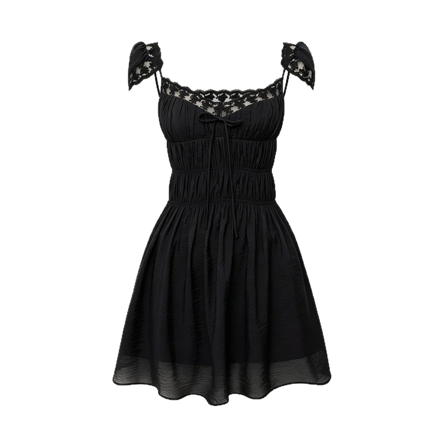 black bandeau one-lin pleated patchwork slip dress
