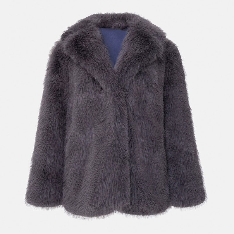 imitation fox fur coat in winter