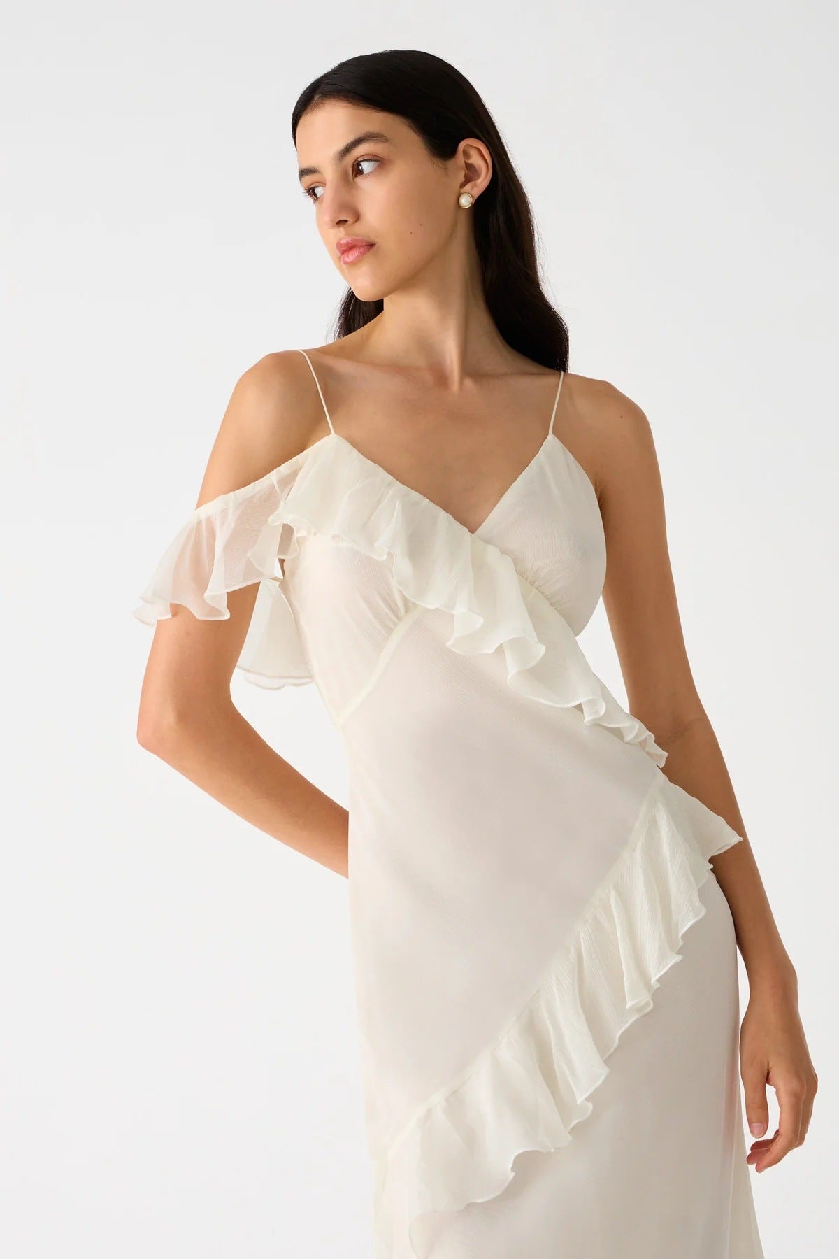 White backless ruffled halter maxi dress