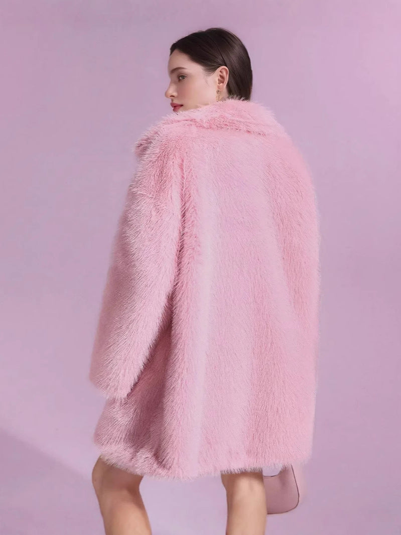 long-sleeved lapels imitation fur coat