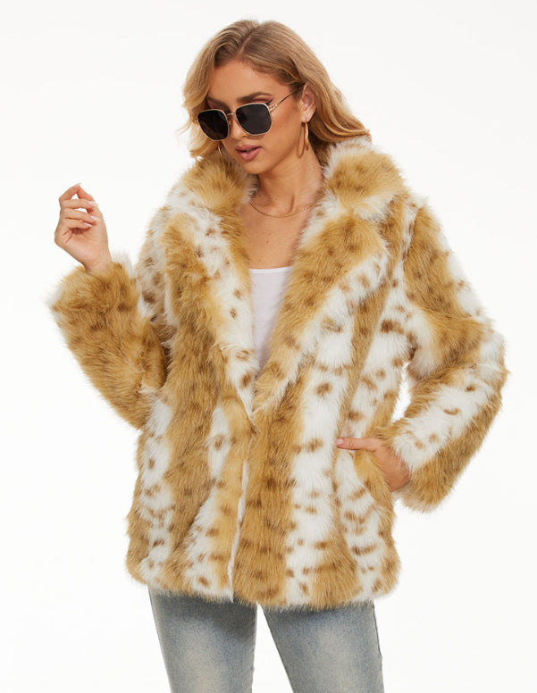 Imitation Leopard Print Fur Women's Coat