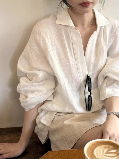 V-neck lightweight linen long-sleeved shirt for summer