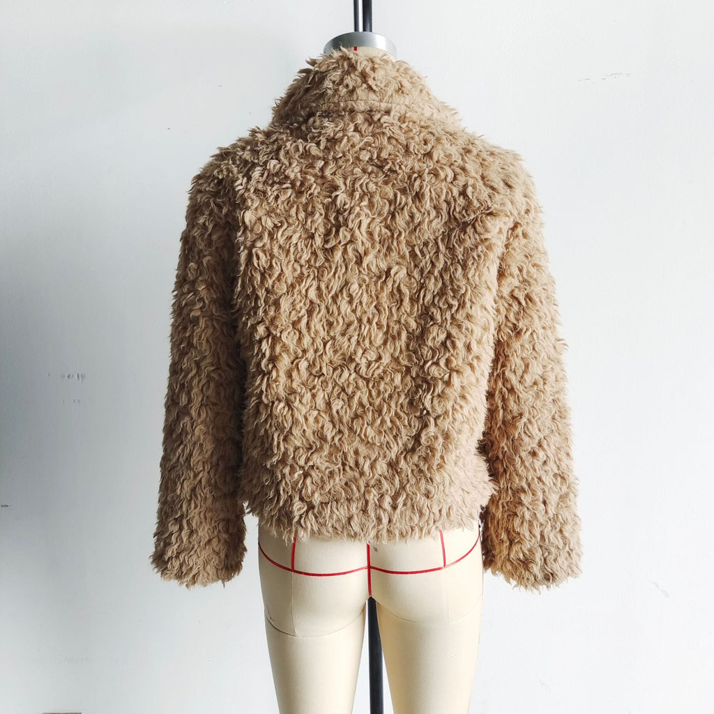 faux fur all-in-one jacket in dark brown
