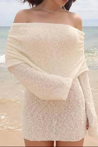 Knitted openwork one-line see-through openwork mini dress