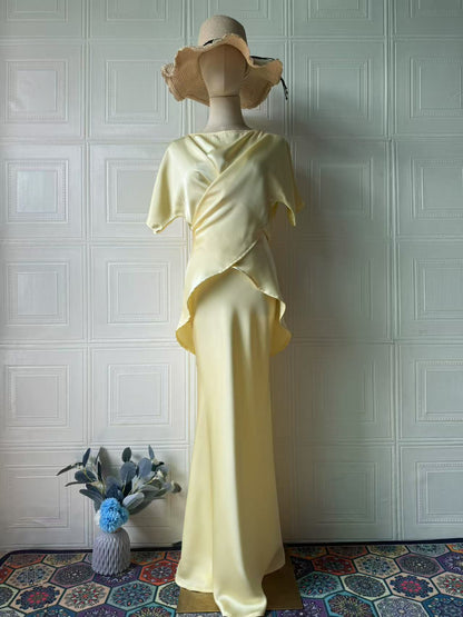 yellow short-sleeved maxi dress