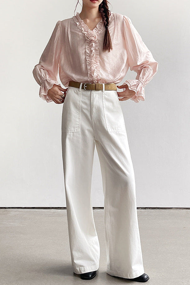 poppy ruffle lantern sleeve shirt