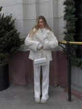 White rabbit fur coat with suit collar