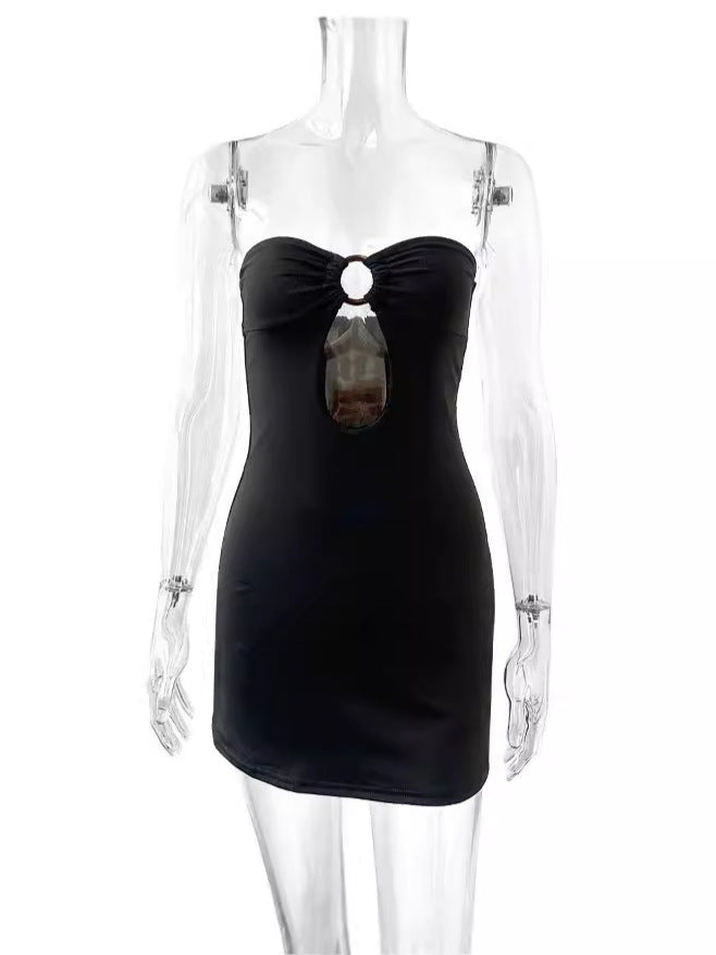 black Hollow-out backless bodycon dress