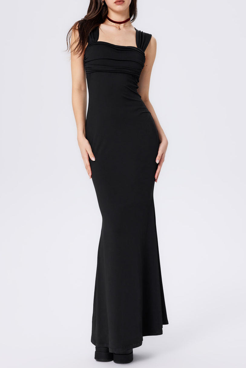 yuri black Square neck vest long fishtail dress