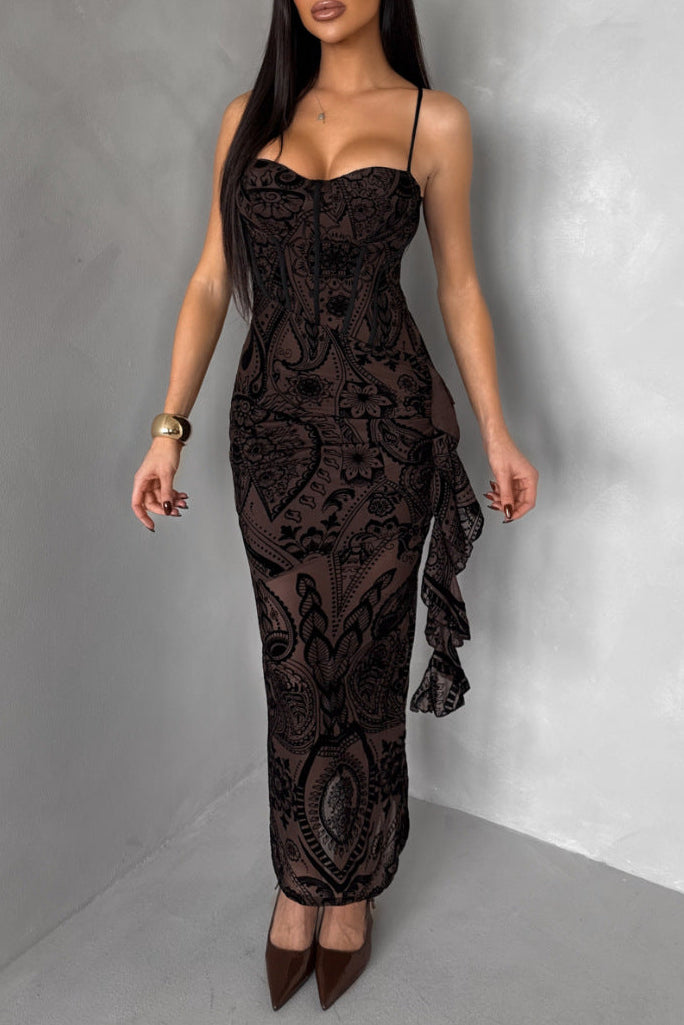 black Suspender Chest Wrap Waist Backless Dress