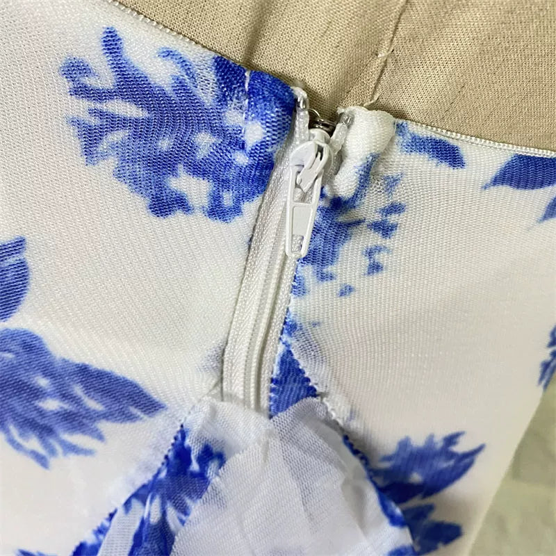 blue bandeau ruffled  wrap mini dress