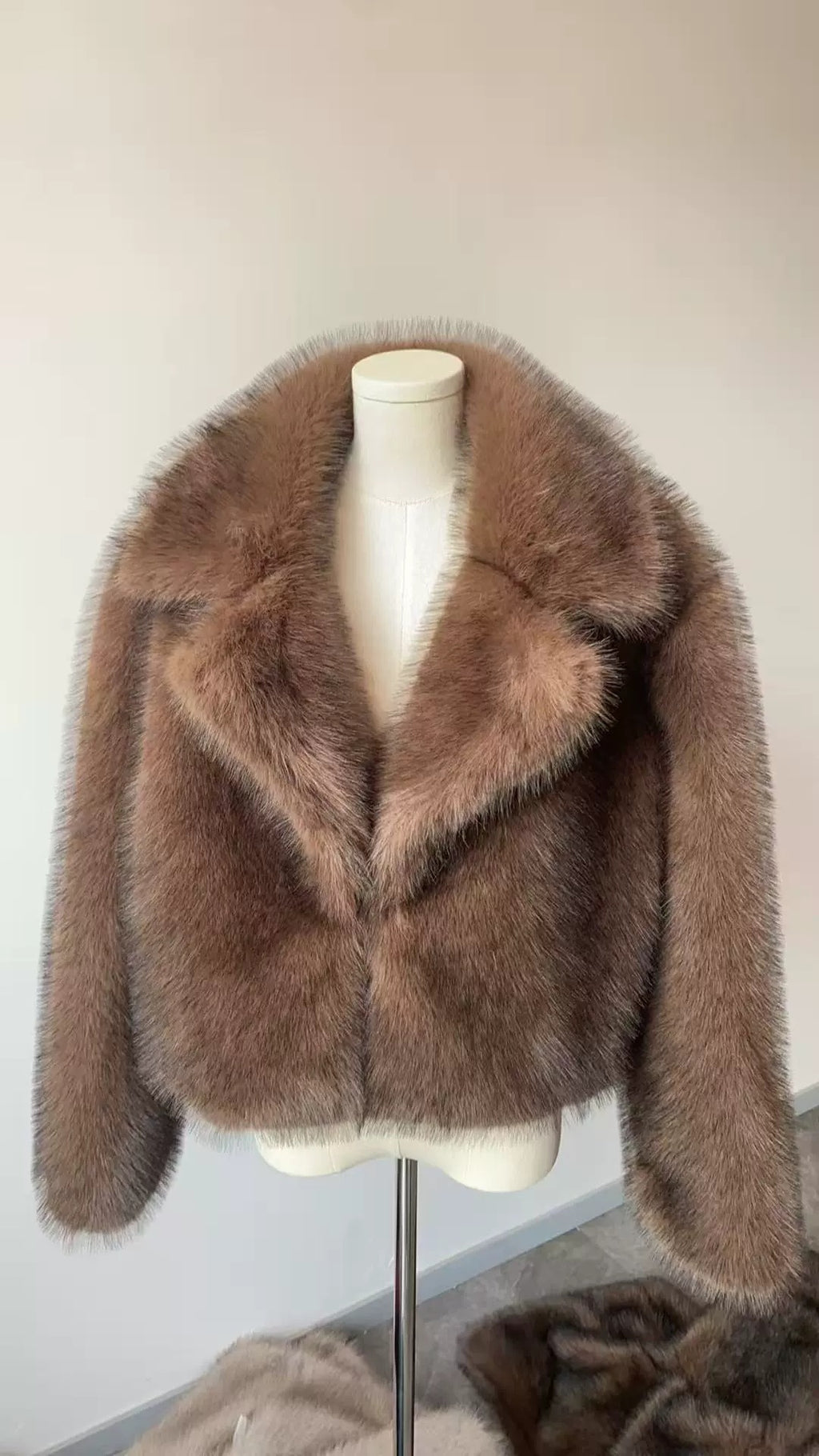 faux wool suit collar imitation fur cropped coat