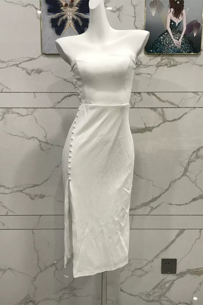 white bandeau hollow slit dress