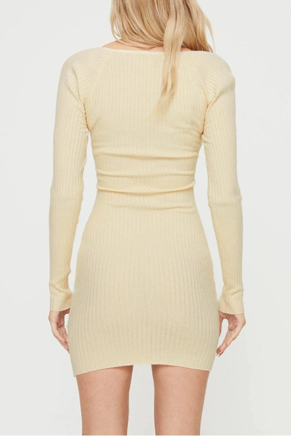 beige square neck knitted mini dress