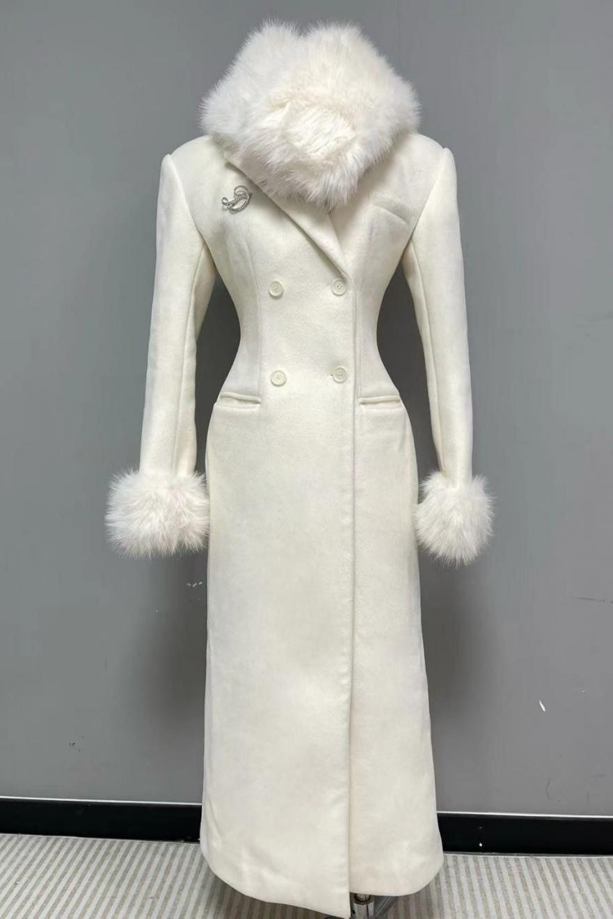 Ivory Slim faux fur mid-length woolen coat